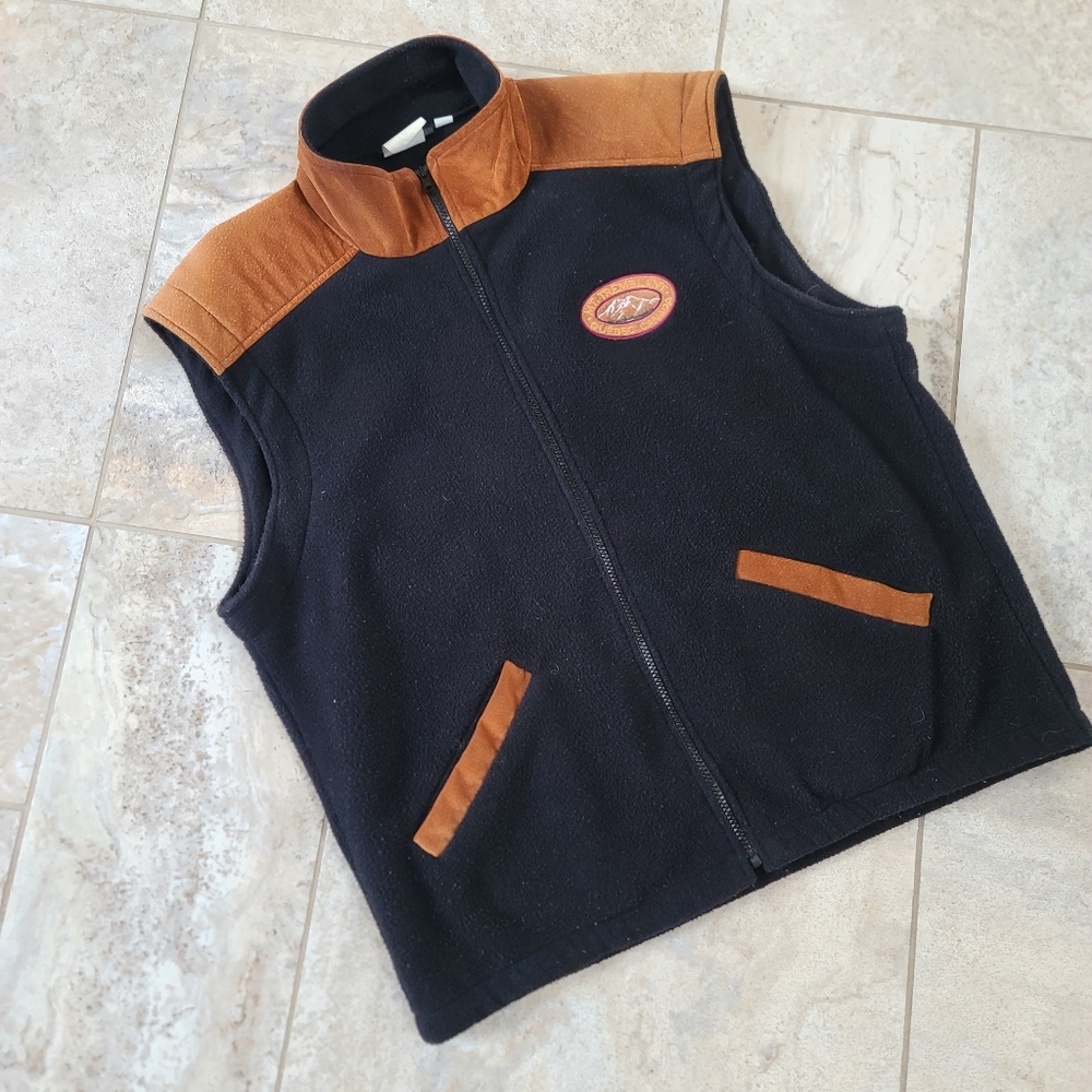 Black and Brown Leather Fleece Vest
